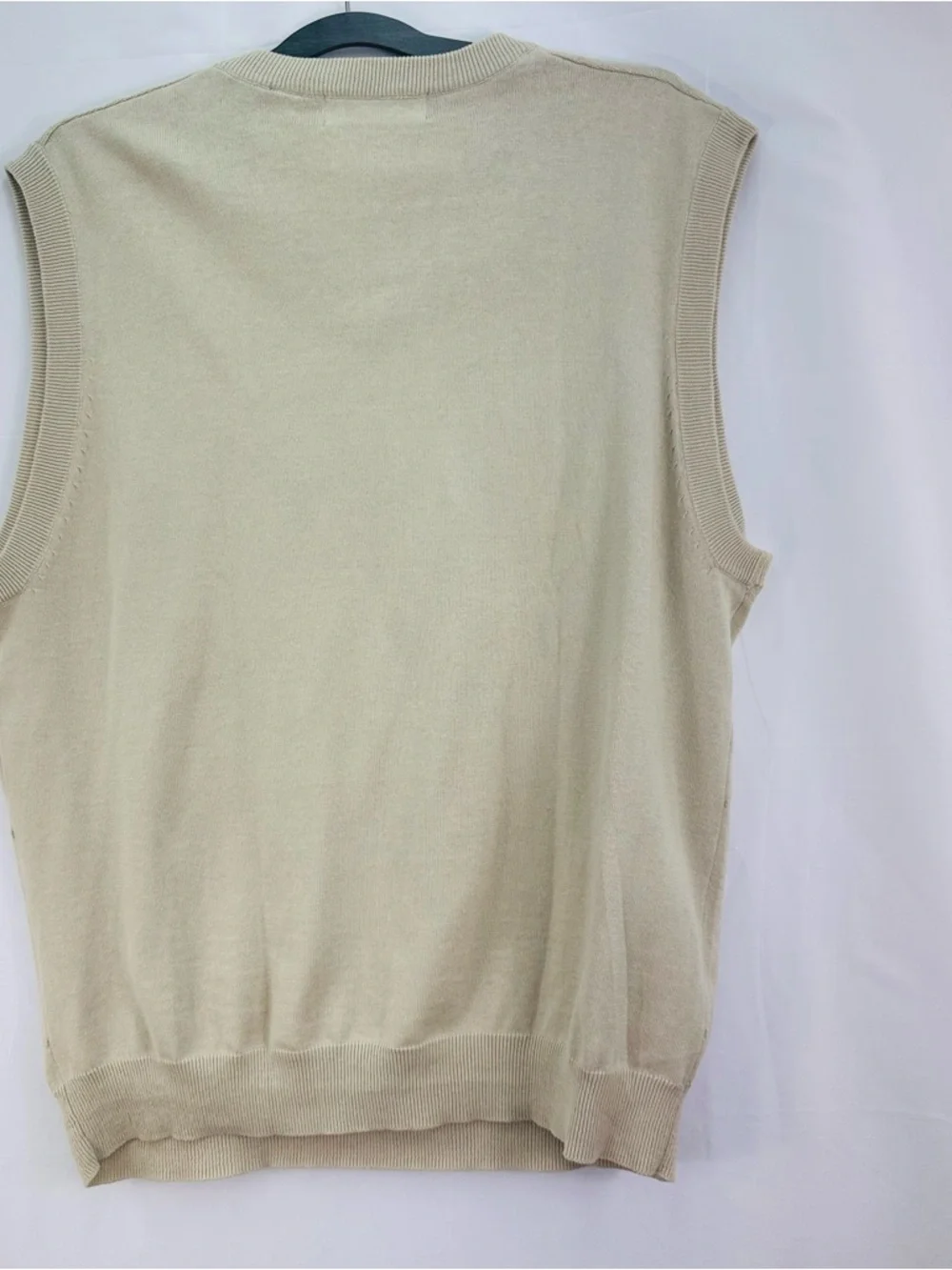fall 10 Oscar de la Renta Men's V-Neck Sweater Vest Tan Textured Argyle XL